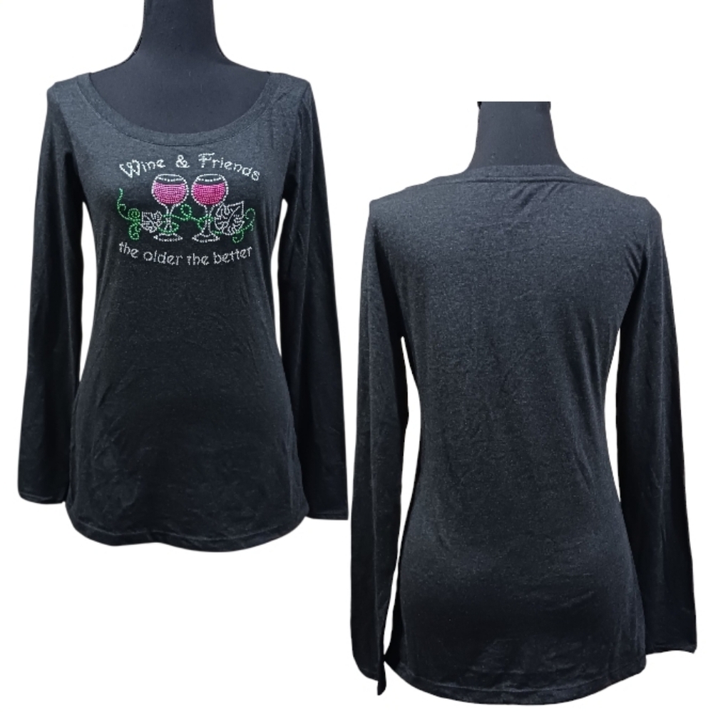 Wine & Friends The Older The Better Rhinestone Long Sleeve Knit Top - Picture 3 of 6